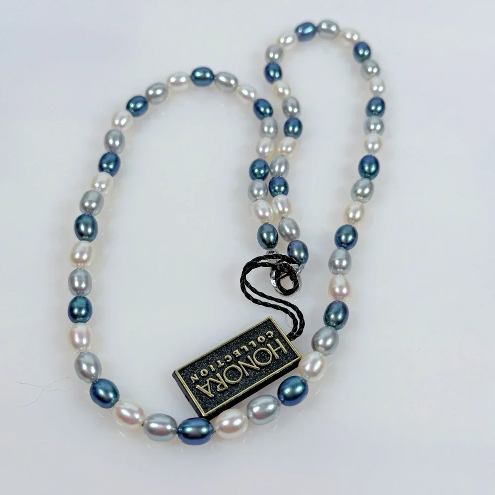 Honora Pearl Necklace Blue Silver White 925 Sterling Silver Clasp 18 in